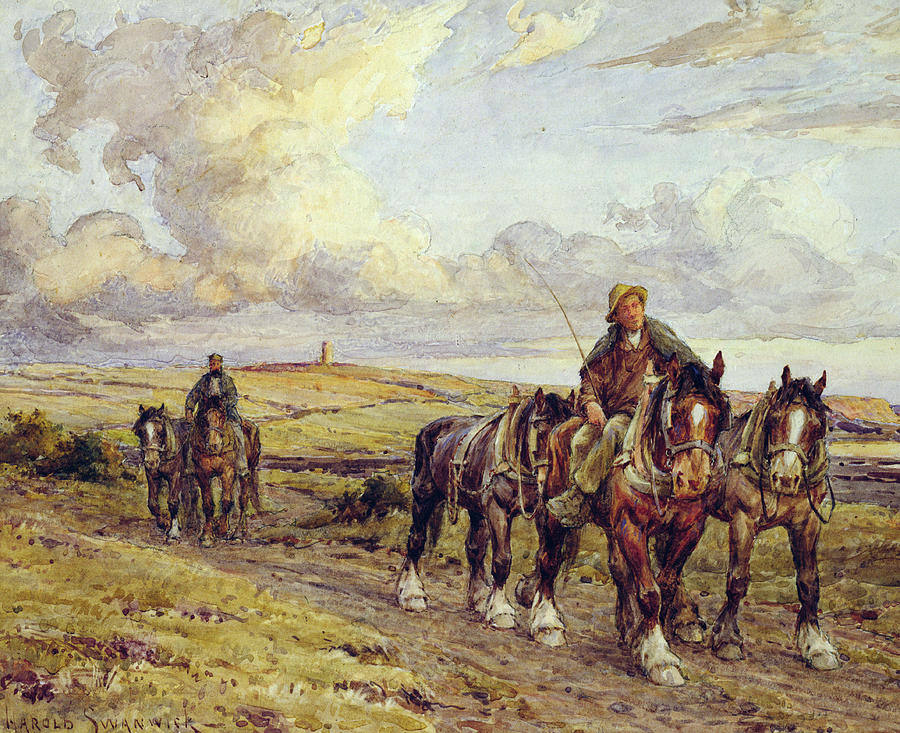 Horse Painting - The Plow Team by Joseph Harold Swanwick