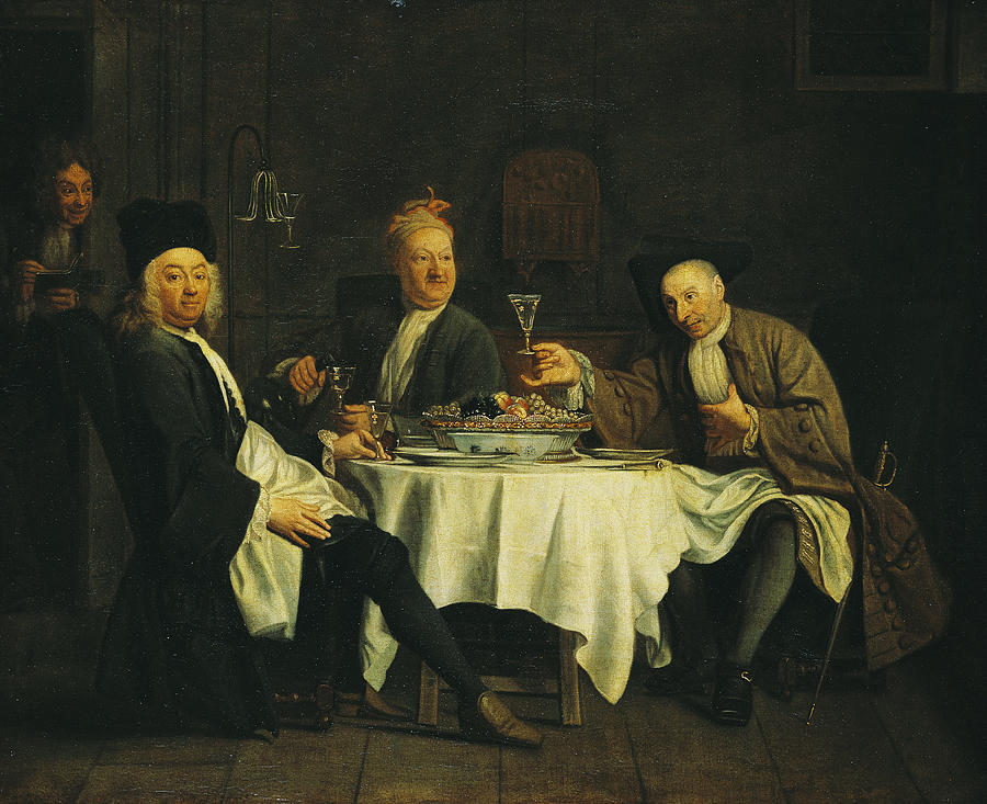 Wine Photograph - The Poet Alexis Piron 1689-1773 At The Table With His Friends, Jean Joseph Vade 1720-57 And Charles by Etienne Jeaurat