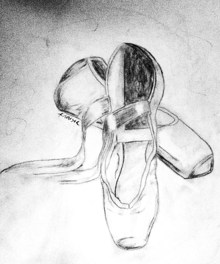 Black And White Drawing - The Pointe Shoes by Karin Celeste