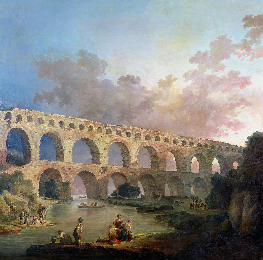 Bridge Photograph - The Pont Du Gard, Nimes, C.1786 Oil On Canvas by Hubert Robert