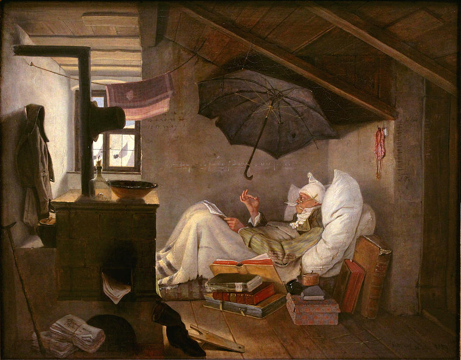 The poor poet Painting by Carl Spitzweg The poor poet Painting by Carl Spitzweg