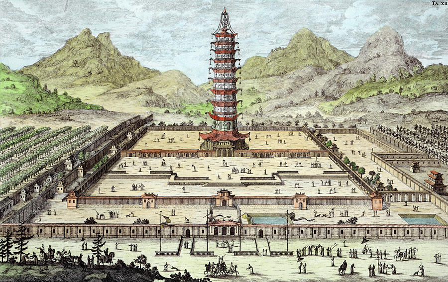 Architecture Drawing - The Porcelain Tower Of Nanking, Plate by Johann Bernhard Fischer von Erlach