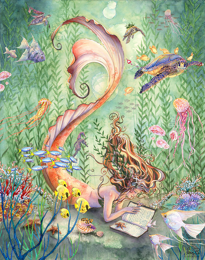 Mermaid Painting - The Prayer by Sara Burrier