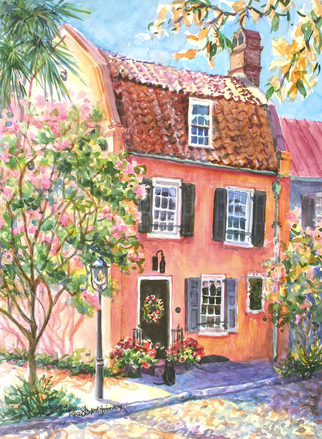 Tree Painting - The Precious Pink House by Alice Grimsley