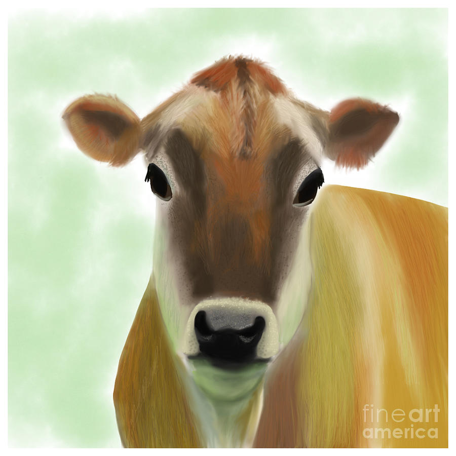 The Pretty Jersey Cow Portrait Painting by Barefoot Bodeez Art