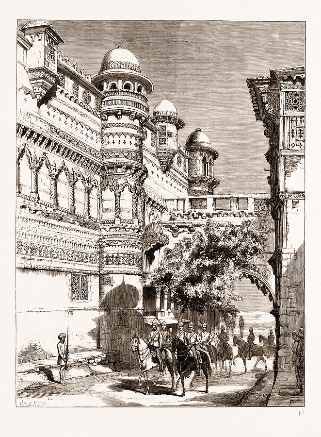 1878 Wood Engraving Gwalior Fort Pal Palace Royalty King India Madhya –  Period Paper Historic Art LLC