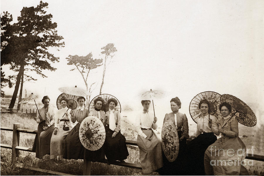 Umbrella Photograph - The Princess for an early Feast of Lanterns near Lovers Point Pacific Grove circa 1910 by Monterey County Historical Society