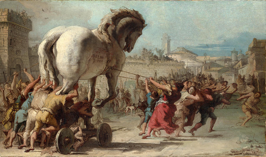 The Procession of the Trojan Horse into Troy Painting by Giovanni Domenico Tiepolo