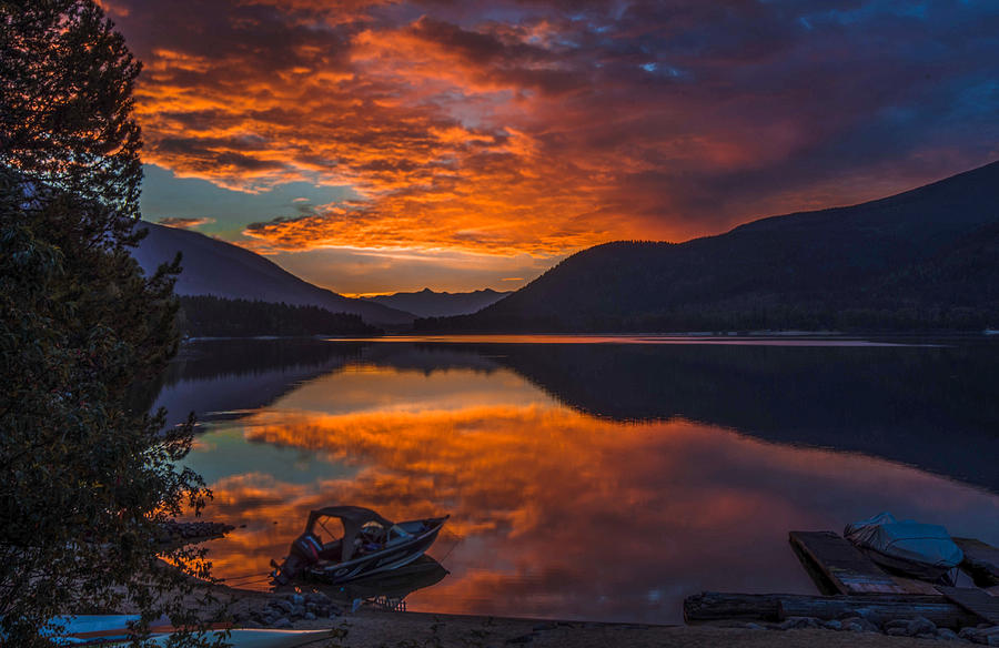 Kootenay Lake BC Canada Vibrant Sunrise Photograph by Joy McAdams