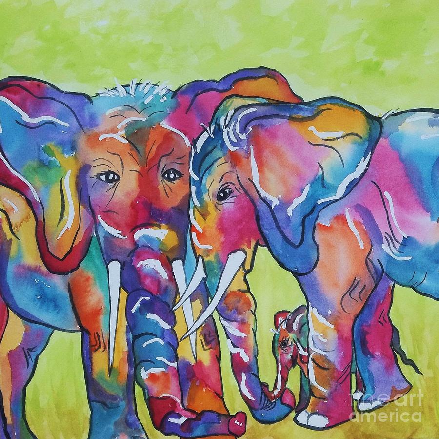 Elephant Painting - The Protectors Square Format by Ellen Levinson