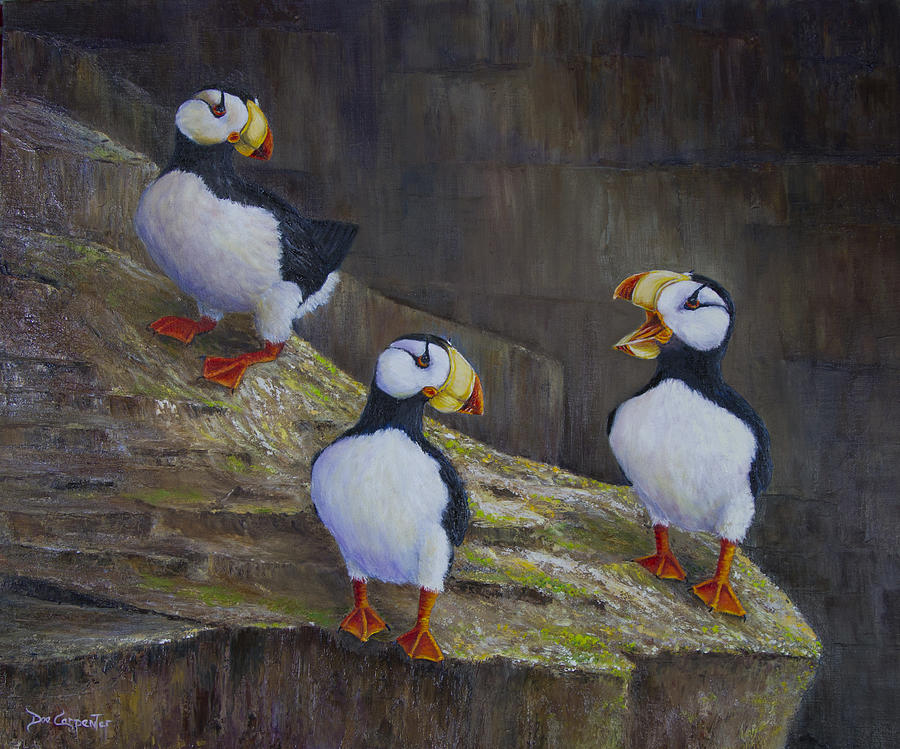 The Puffin Report Painting by Dee Carpenter