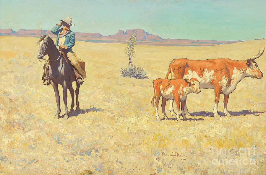 Vintage Painting - The Puzzled Cowboy by Celestial Images
