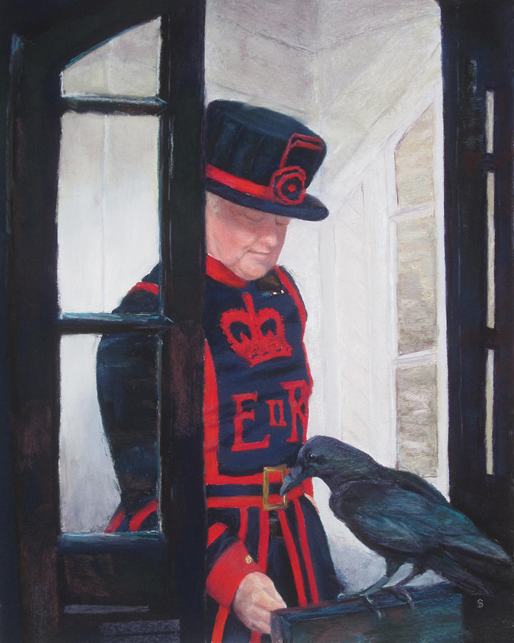 London Painting - The Queens Ravenmaster by Stacey David
