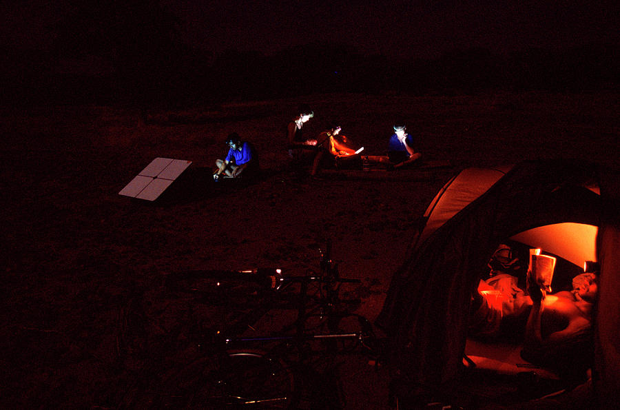 Desert Photograph - The Quest Team In The Desert At Night by Beth Wald