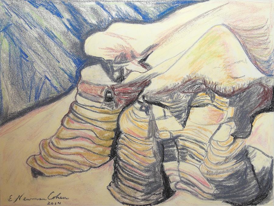 Mountain Drawing - The Qumran Caves by Esther Newman-Cohen
