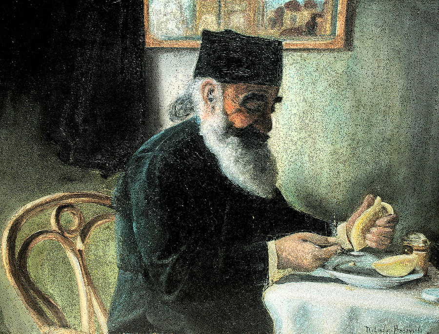 The Rabbi at Breakfast Painting by Melinda Saminski