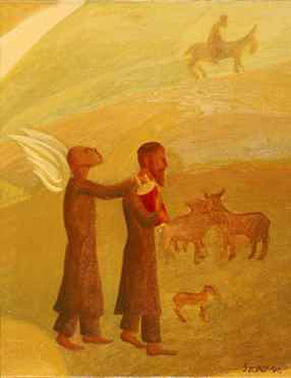 The Rabbi Leading the Angel Painting by Israel Tsvaygenbaum