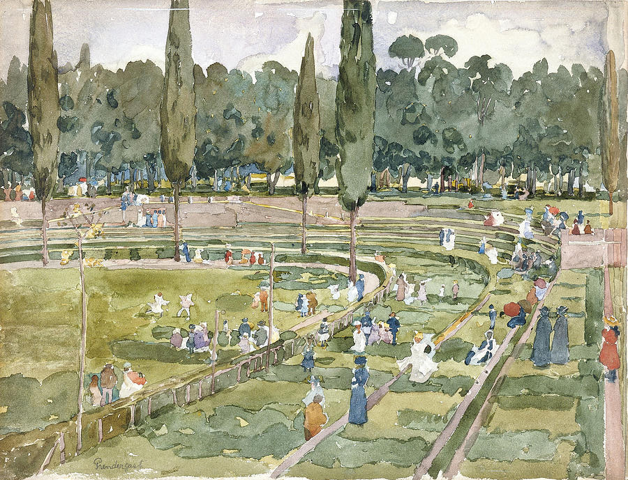 Borghese Gardens Painting - The Race Track by Maurice Brazil Prendergast