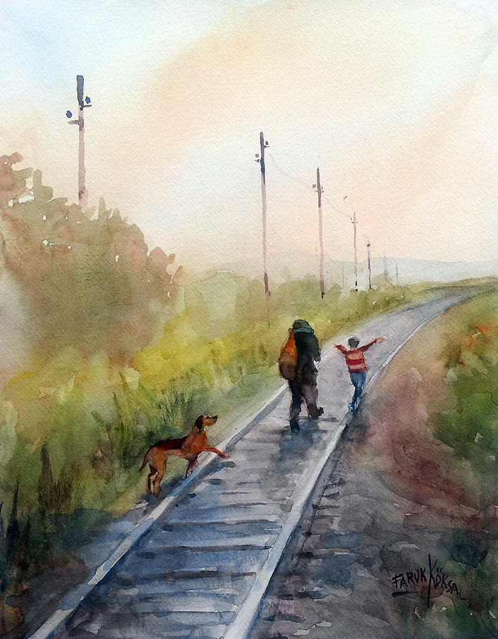 The Railway Children Painting by Faruk Koksal
