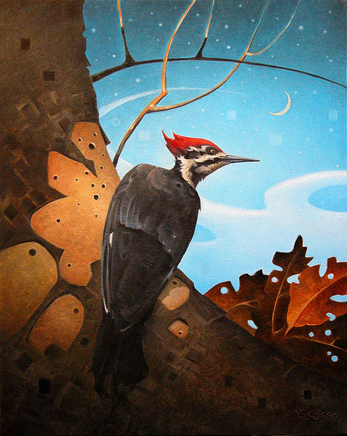 The Rather Pileated Woodpecker Painting by T S Carson