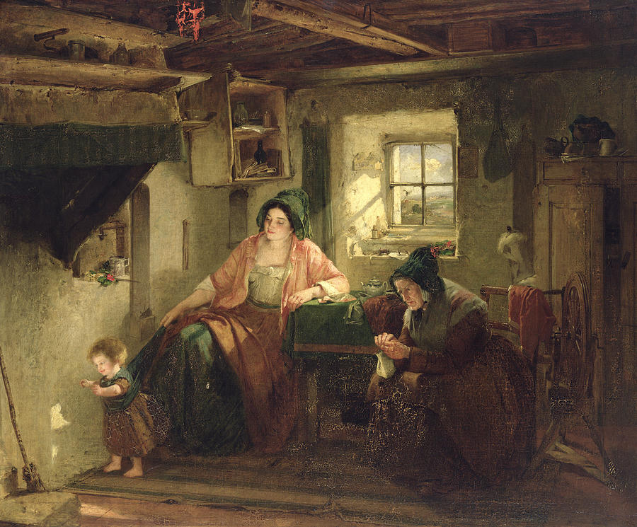 Cottage Photograph - The Ray Of Sunlight, 1857 Oil On Canvas by Thomas Faed