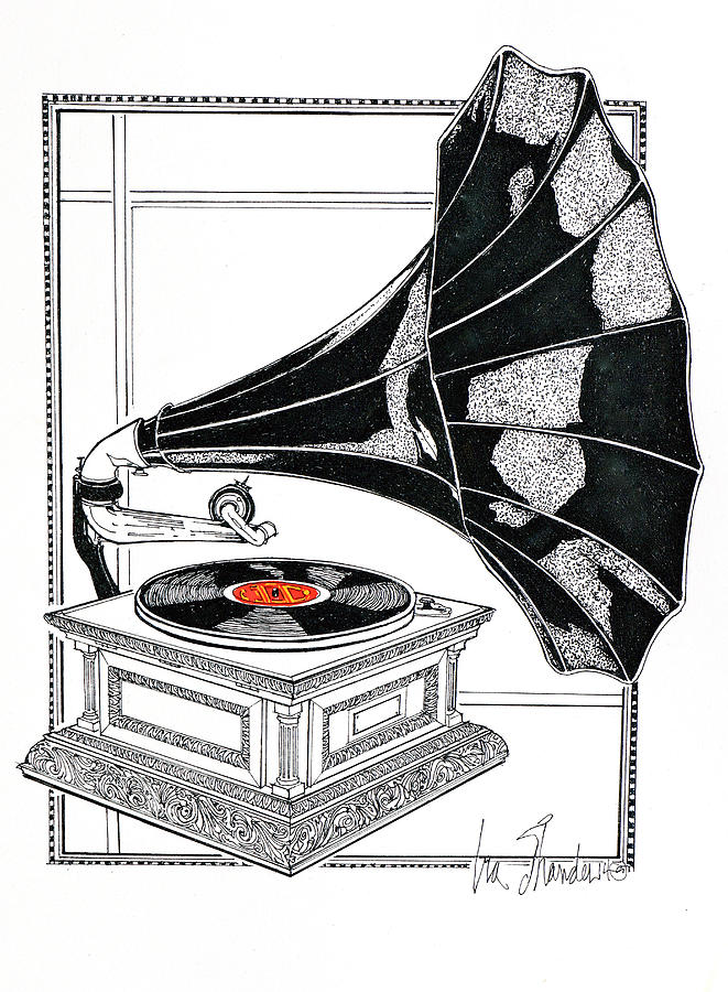 Phonographs Drawing - The Real Caruso by Ira Shander