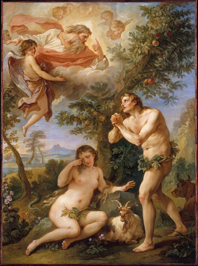 Charles Joseph Natoire Painting - The Rebuke Of Adam And Eve by Charles Joseph Natoire