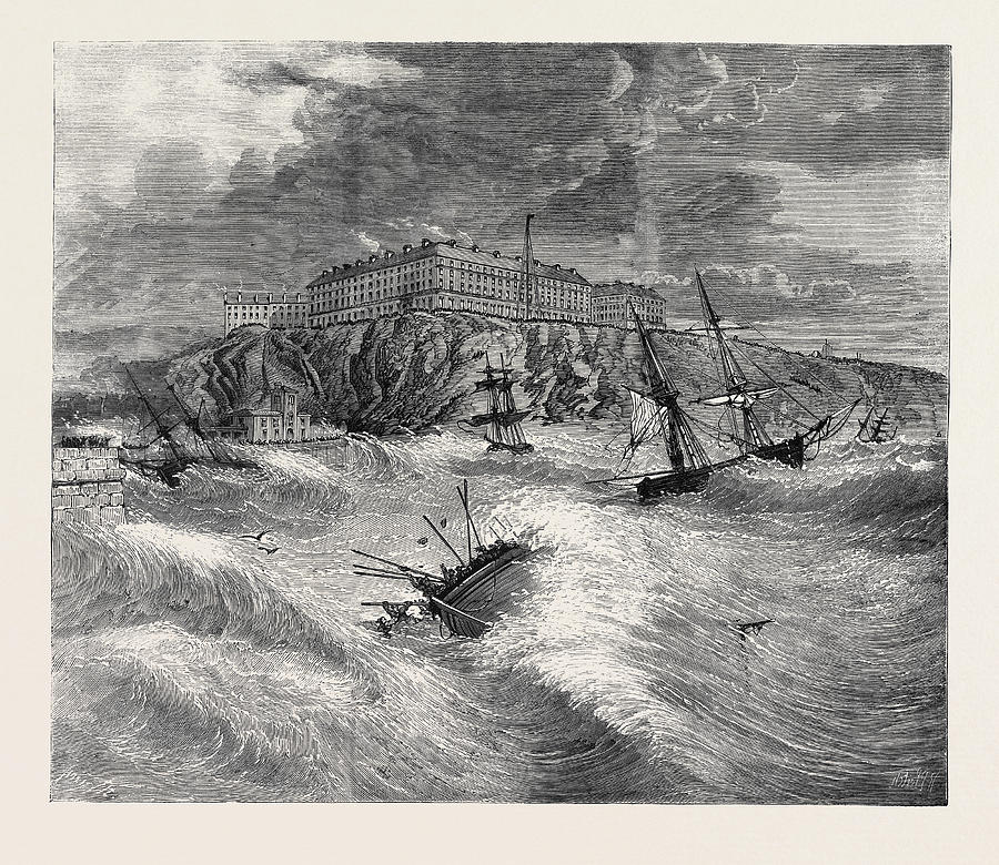 The Recent Gale Scene At Whitby Upsetting Of The Life Boat Drawing by ...