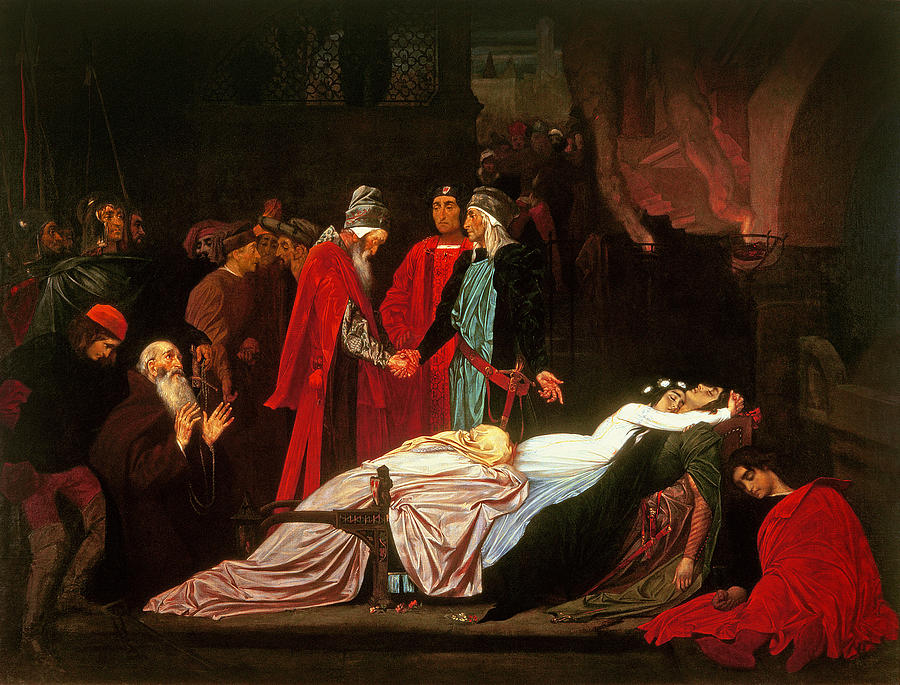 Grief Photograph - The Reconciliation Of The Montagues And The Capulets Over The Dead Bodies Of Romeo And Juliet Oil by Frederic Leighton