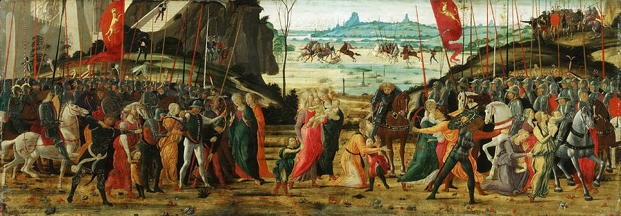 Jacopo Del Sellaio Painting - The Reconciliation of the Romans and Sabines by Jacopo del Sellaio
