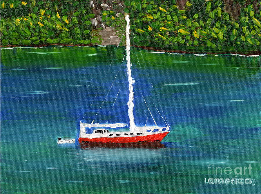 The Red and White Boat Painting by Laura Forde