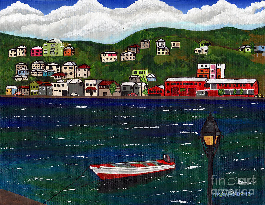 The Red and White Fishing Boat Carenage Grenada Painting by Laura Forde