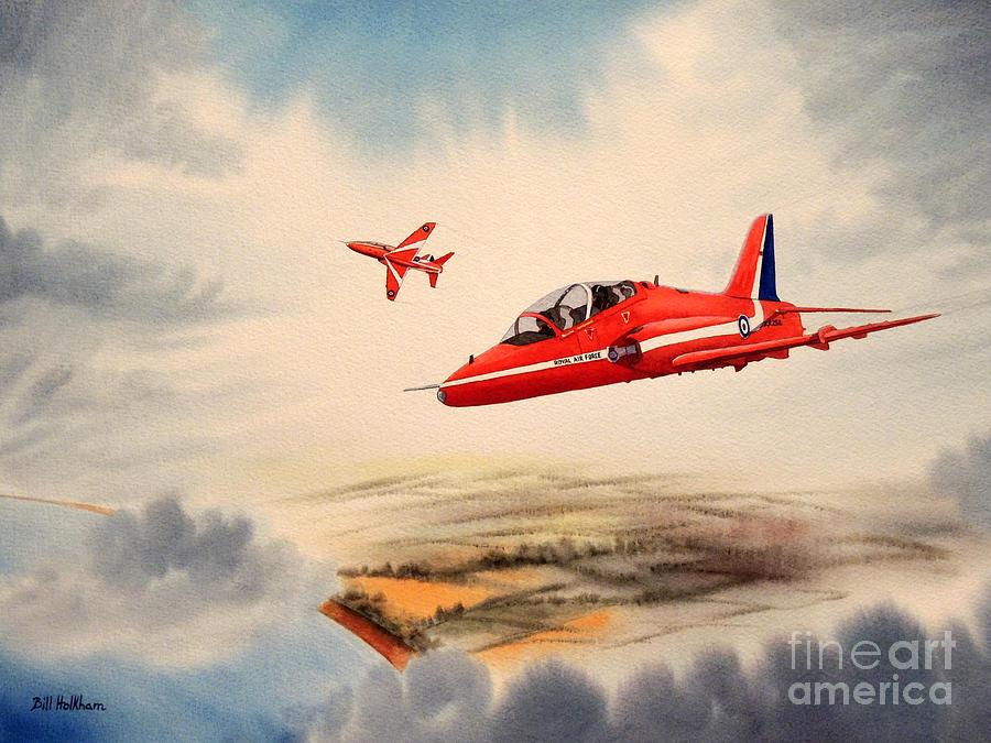 The Red Arrows - BAe Hawk T1A Painting by Bill Holkham