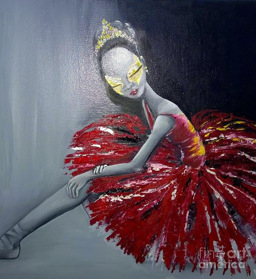 Performing Arts Painting - The Red Ballerina by Rhonda Falls