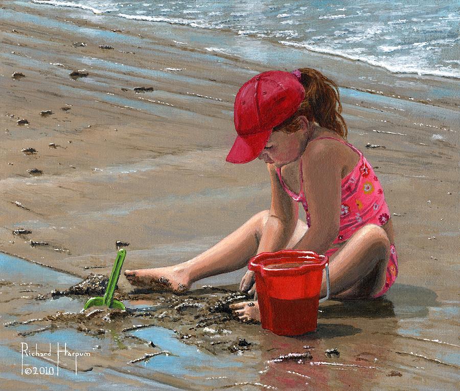 Beach Painting - The Red Bucket by Richard Harpum