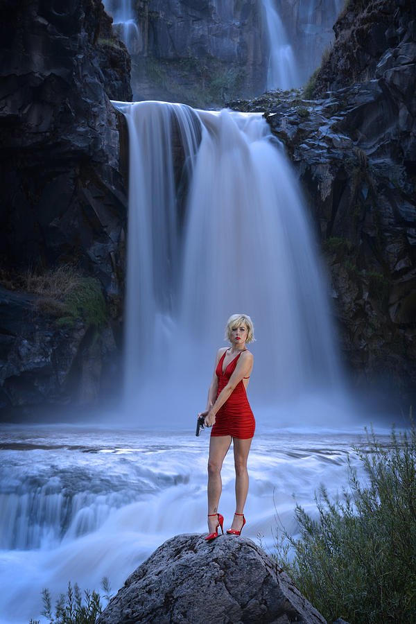Waterfall Photograph - The red dress I by Christian Heeb