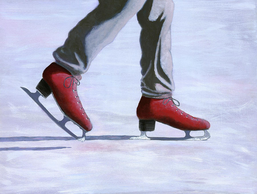 Sports Painting - The Red Ice Skates by Karyn Robinson