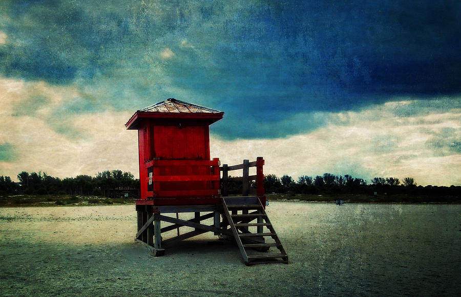 The Red Lifeguard Shack Digital Art by Sandra Selle Rodriguez