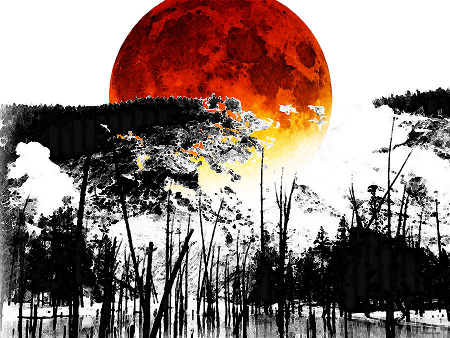 Abstract Painting - The Red Moon - Landscape Art By Sharon Cummings by Sharon Cummings
