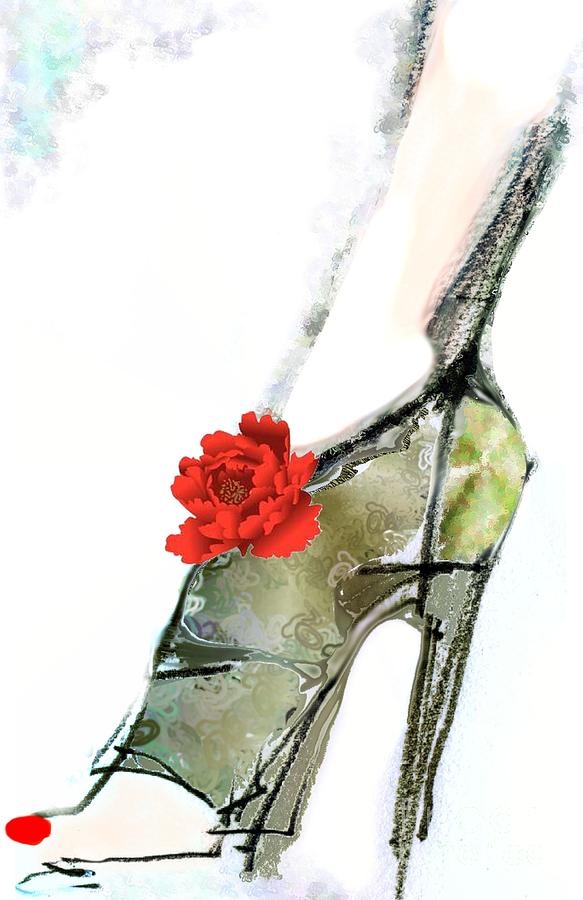 The Red Peony Shoe Mixed Media by Carolyn Weltman