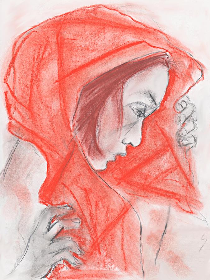 The red scarf Drawing by Mary Armstrong