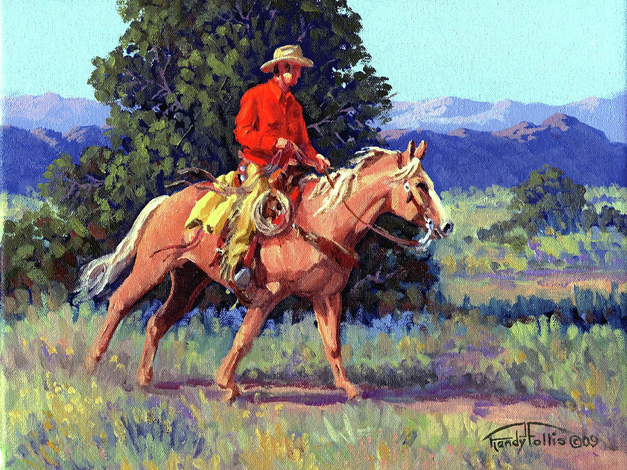 Horse Painting - The Red Shirt by Randy Follis
