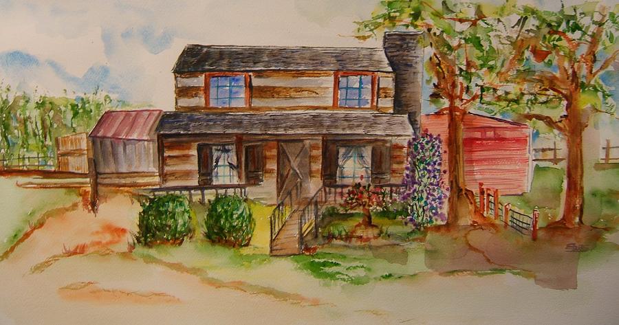 Cabin Painting - The Red Sleigh Shoppe by Elaine Duras