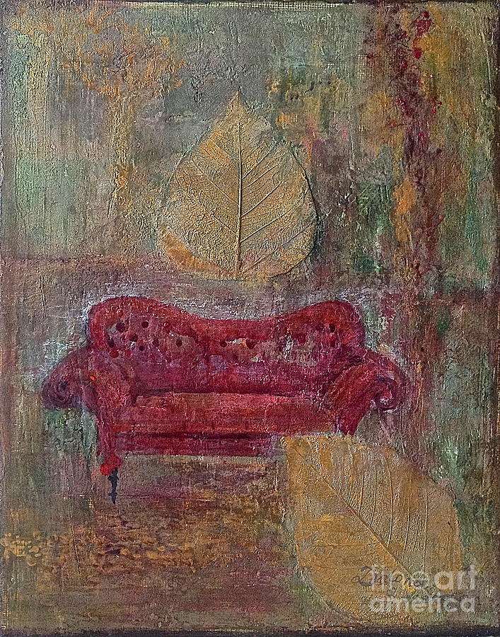 The red sofa Painting by Delona Seserman