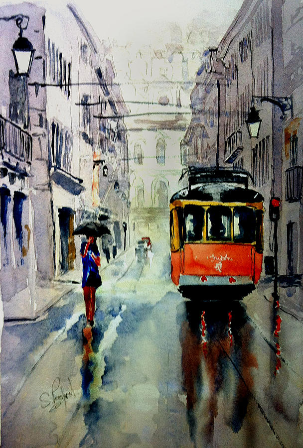 Tramcar Painting - The red tram by Steven Ponsford