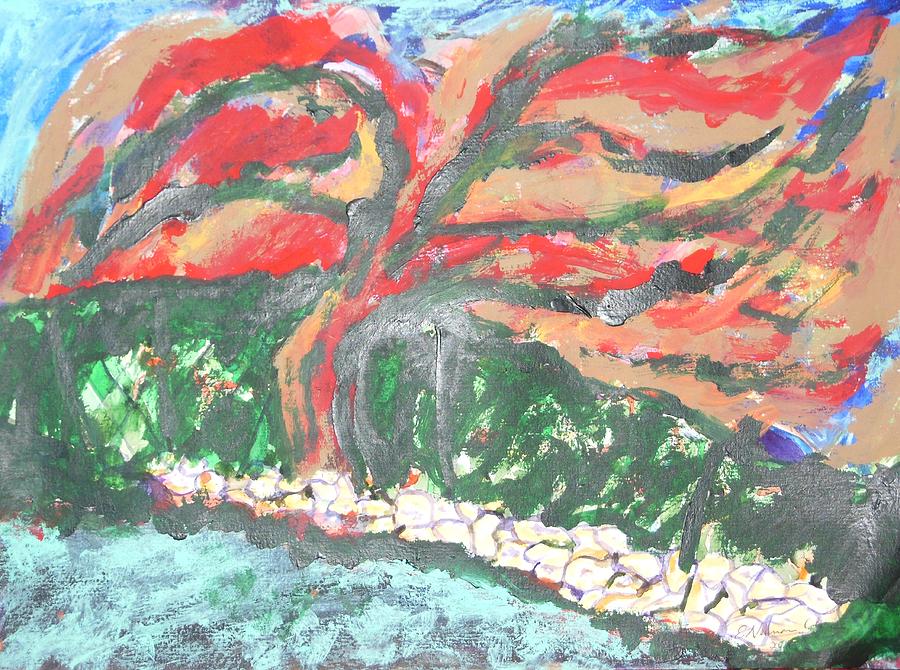 Abstract Mixed Media - The Red Tree by Esther Newman-Cohen