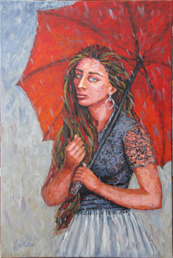 The Red Umbrella Painting by Jyotika Shroff