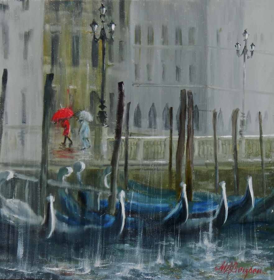 Venice Painting - The Red Umbrella by Maryann Boysen