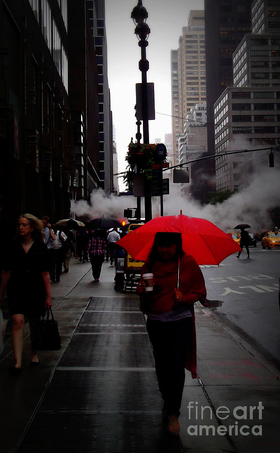 The Red Umbrella - New York City Street Scene Photograph by Miriam Danar
