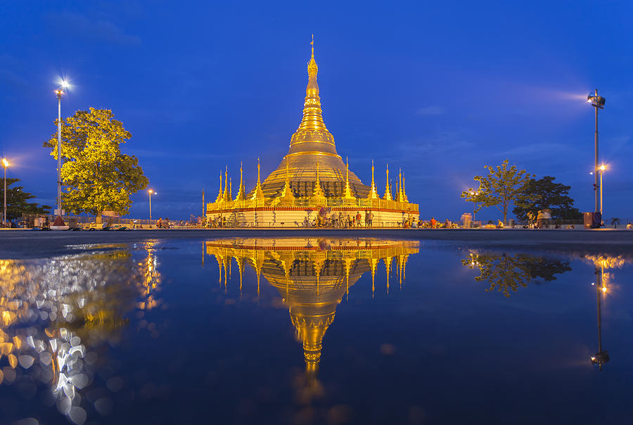 The reflection of Shwedagon Pagoda, Myanmar Photograph by Photographed by MR.ANUJAK JAIMOOK